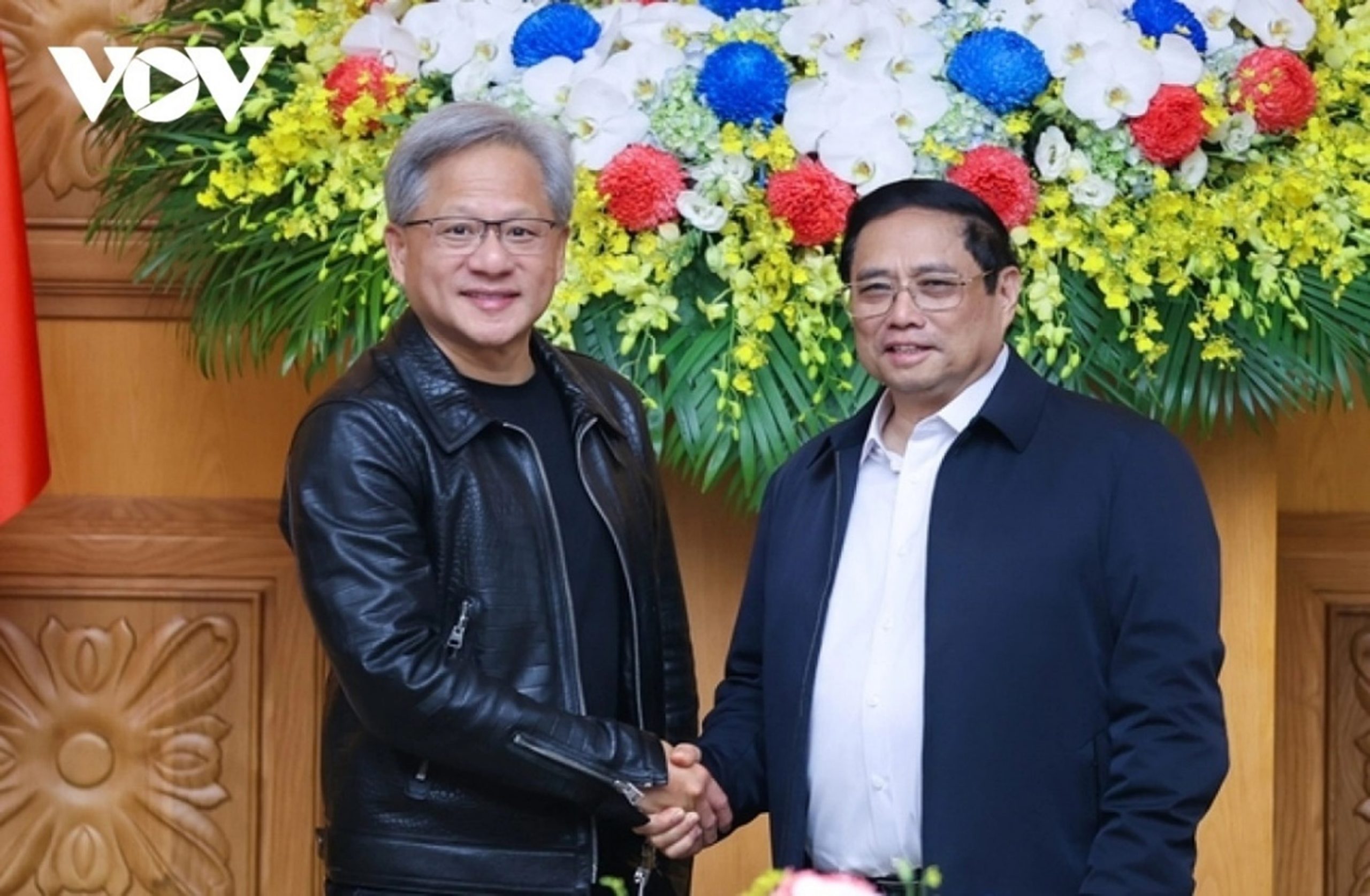 Figure Four: Nvidia CEO Jensen Huang with Vietnamese Prime Minister Pham Minh Chinh during a reception in Hanoi on 10th December 2023. [Image source: VOV]