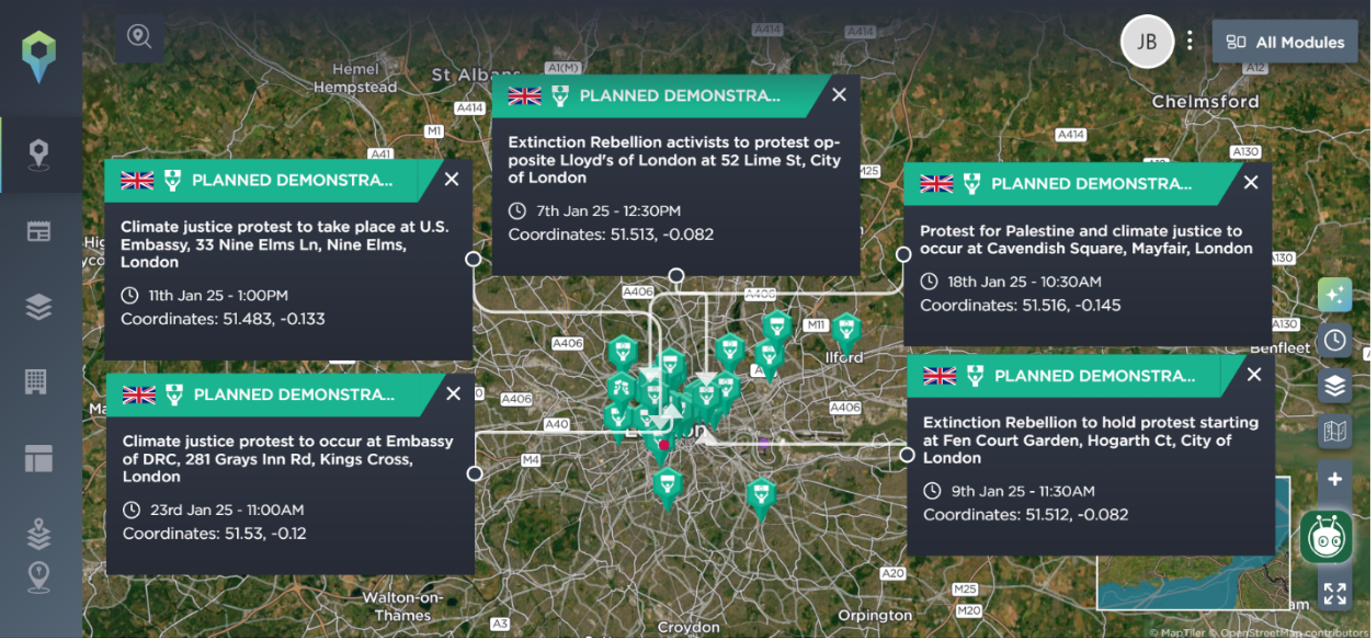 Planned climate change demonstrations in 2025 on the Intelligence Fusion platform